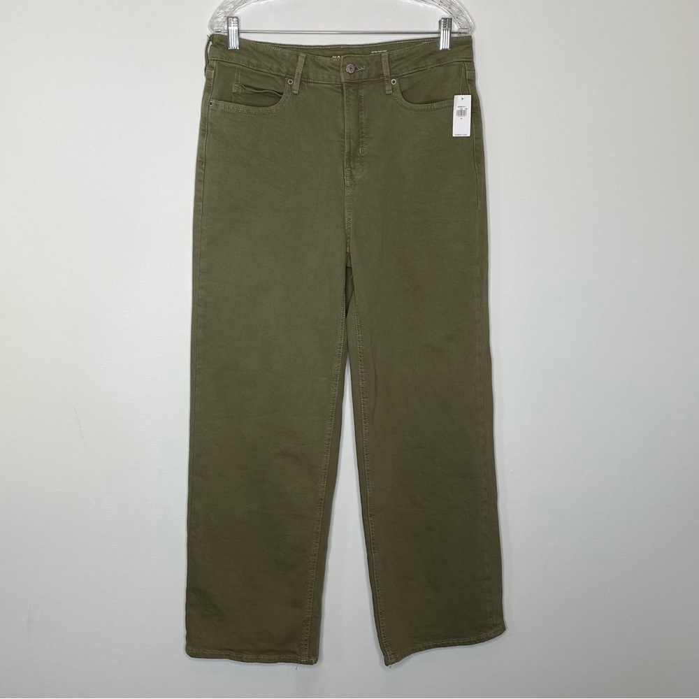 Old Navy Olive Extra High Rise Sky-Hi Wide Leg Jeans